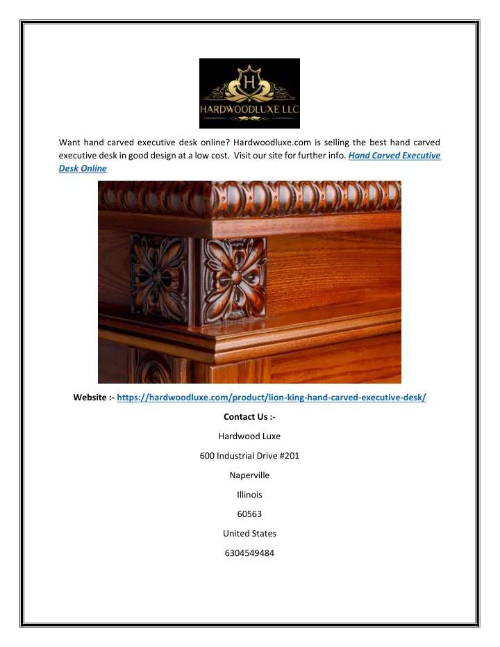 want hand carved executive desk online