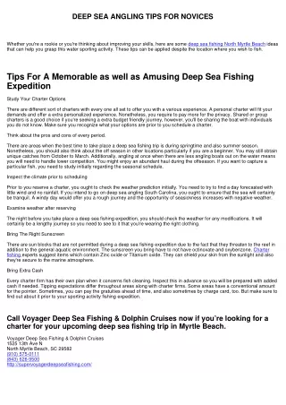 DEEP SEA FISHING TIPS FOR NEWBIES
