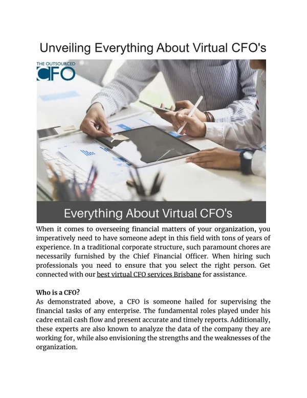 Unveiling Everything About Virtual CFO's