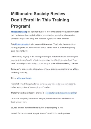 millionaire society review don t enroll in this
