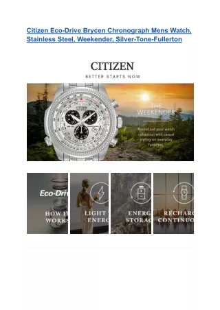 Citizen Eco-Drive Brycen Chronograph Mens Watch, Stainless Steel, Weekender, Silver-Tone-Fullerton