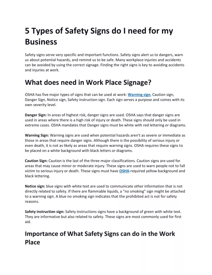 5 types of safety signs do i need for my business