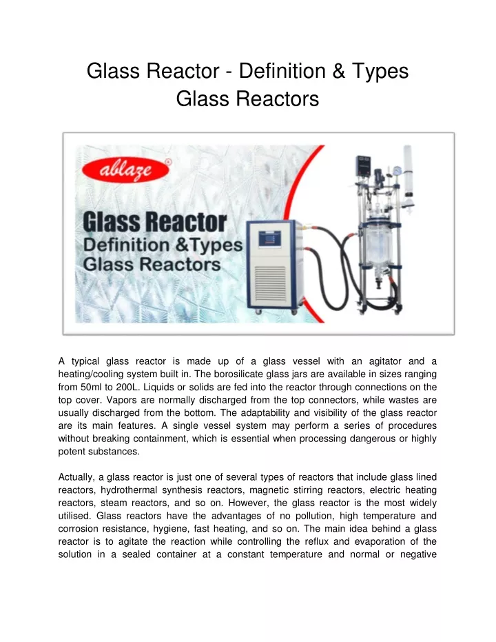 glass reactor definition types glass reactors