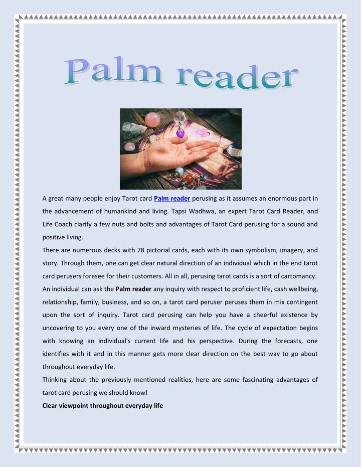 a great many people enjoy tarot card palm reader