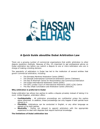 A Quick Guide aboutthe Dubai Arbitration Law