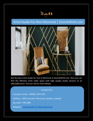 Artist Studio For Rent Montreal | Smartloftmtl.com