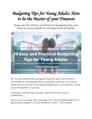 Budgeting Tips for Young Adults: How to be the Master of your Finances
