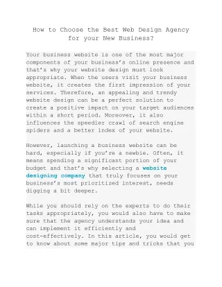 How to Choose the Best Web Design Agency for your New Business