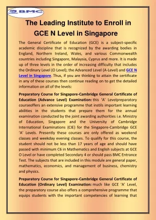 The Leading Institute to Enroll in GCE N Level in Singapore