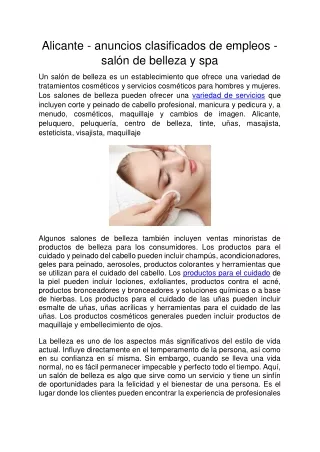 Alicante - anuncios clasificados de empleos - salón de belleza y spa