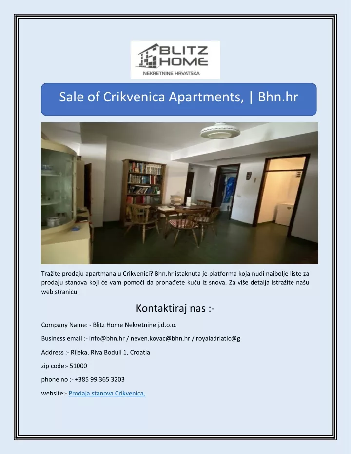 sale of crikvenica apartments bhn hr