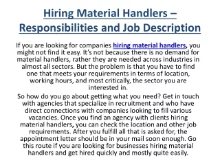 Hiring material handlers