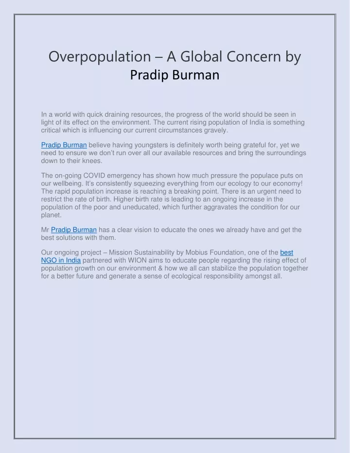 overpopulation a global concern by pradip burman