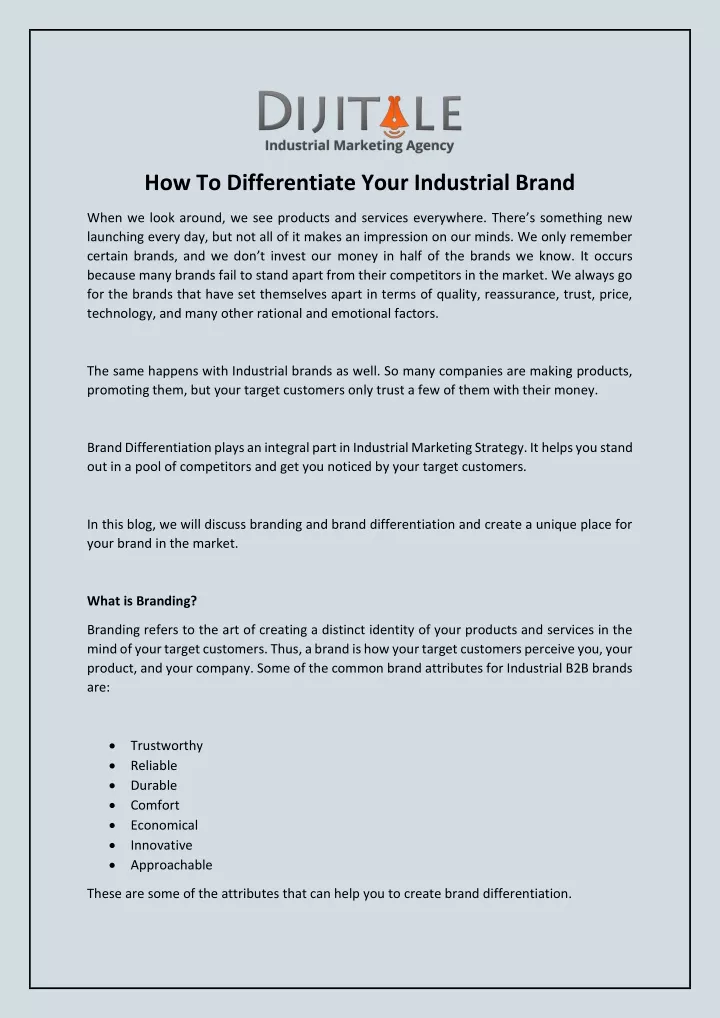 how to differentiate your industrial brand