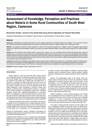 assessment-of-knowledge-perception-and-practices-about-malaria-in-some-rural-communities-of-south-west-region-cameroon