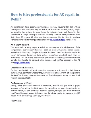 How to Hire professionals for AC repair in Delhi?