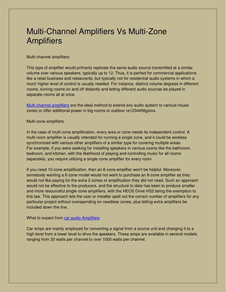 multi channel amplifiers vs multi zone amplifiers