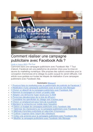 Guide et astuce pour réaliser une campagne publicitaire avec Facebook Ads
