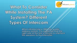 what to consider while installing the pa system
