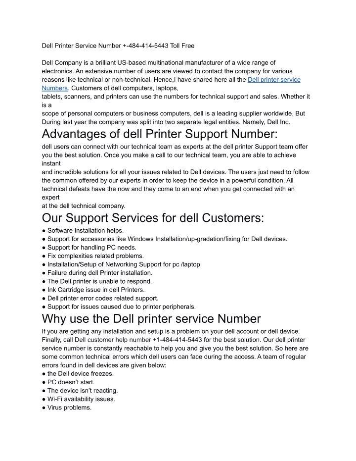 dell printer service number 484 414 5443 toll free