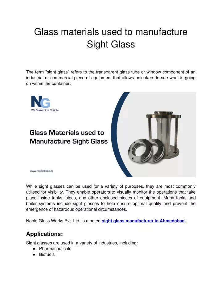 glass materials used to manufacture sight glass