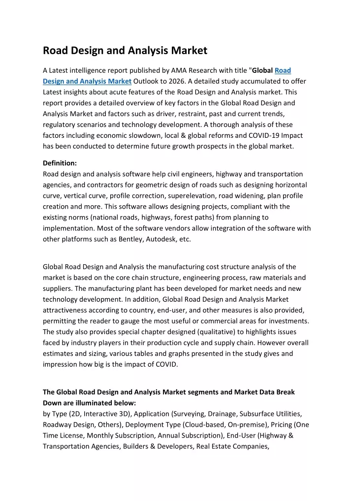road design and analysis market