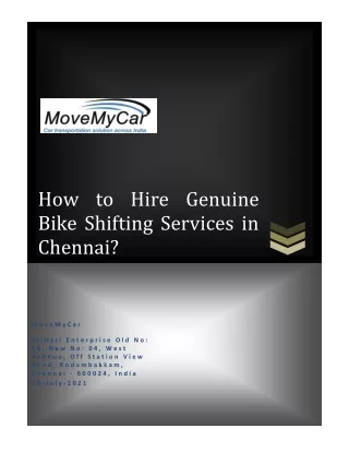 We Provide The Genuine Bike Shifting Services in Chennai