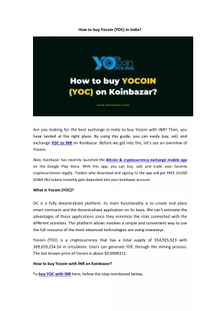 How to Buy Yocoin (YOC) in India?