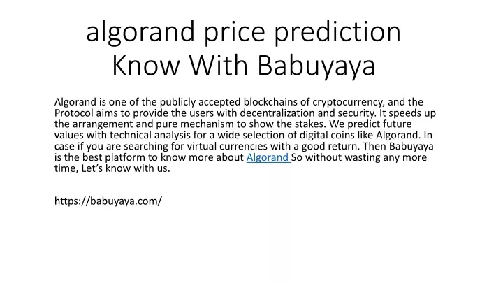 algorand price prediction know with babuyaya