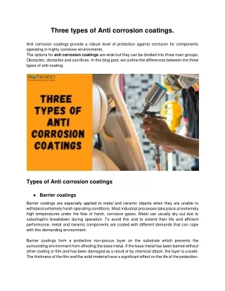 three types of anti corrosion coatings