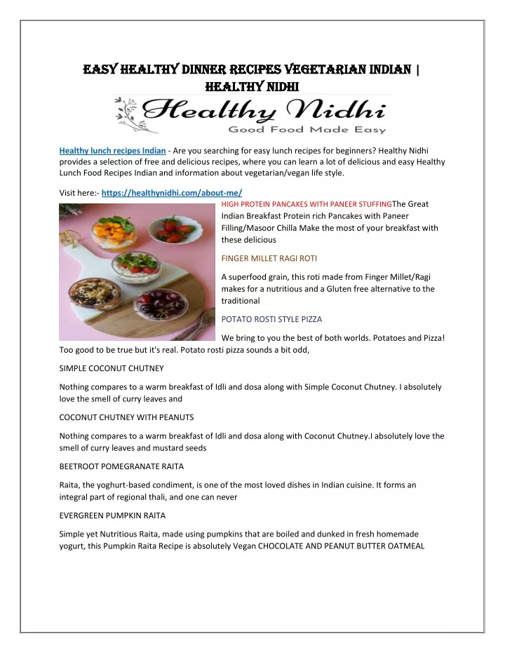 easy healthy dinner recipes vegetarian indian