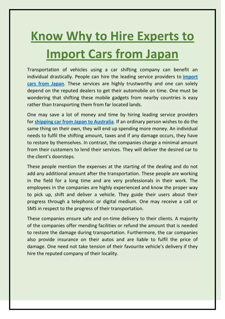 know why to hire experts to import cars from japan