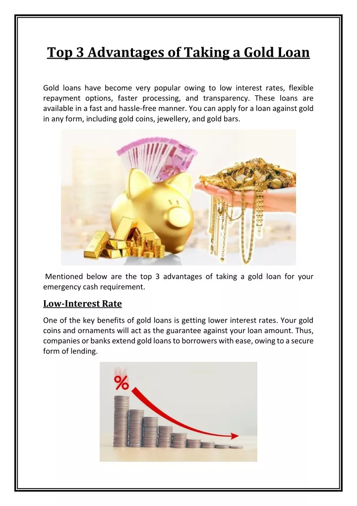 top 3 advantages of taking a gold loan