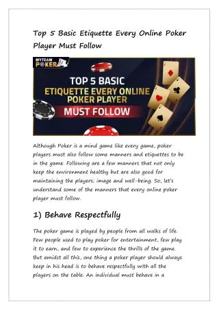 top 5 basic etiquette every online poker player