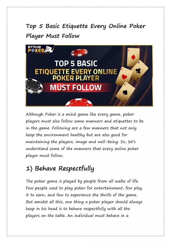 top 5 basic etiquette every online poker player