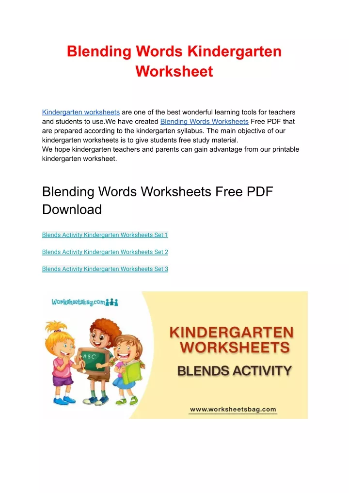 blending words kindergarten worksheet