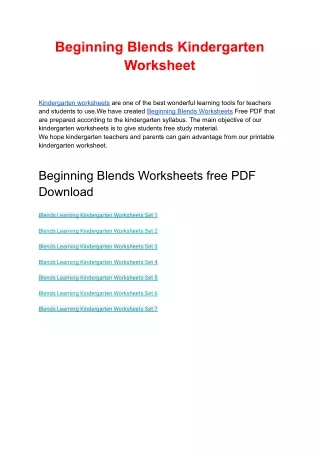 Beginning Blends Worksheets free PDF Download