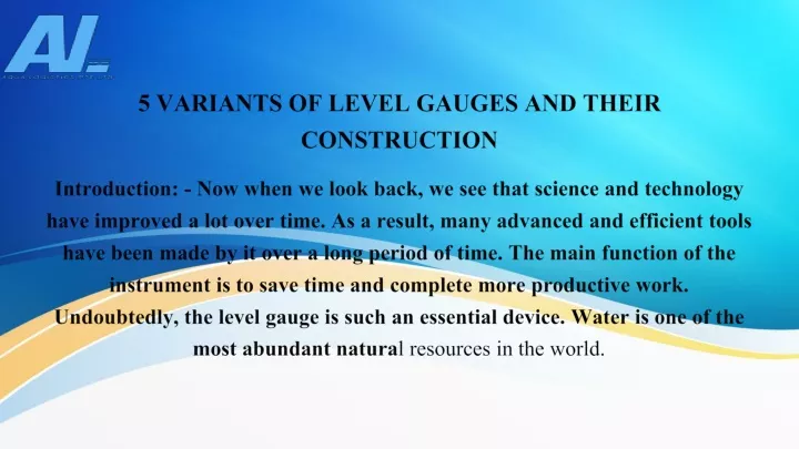 5 variants of level gauges and their construction