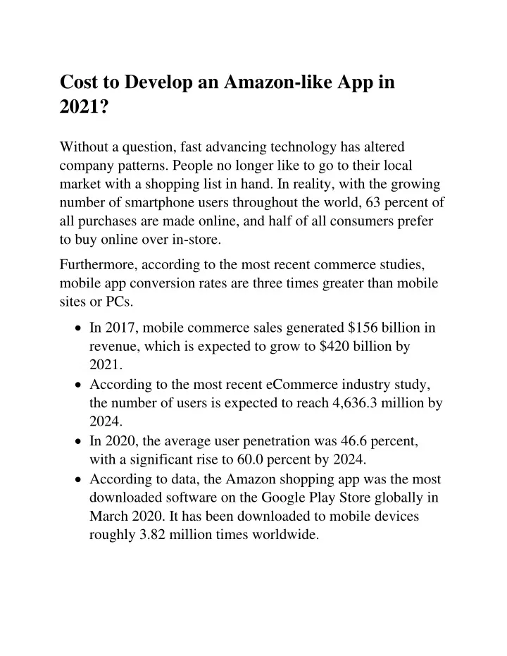 cost to develop an amazon like app in 2021