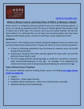What Is Breast Cancer and How Does It Affect A Woman's Body?