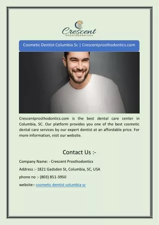 Cosmetic Dentist Columbia Sc | Crescentprosthodontics.com