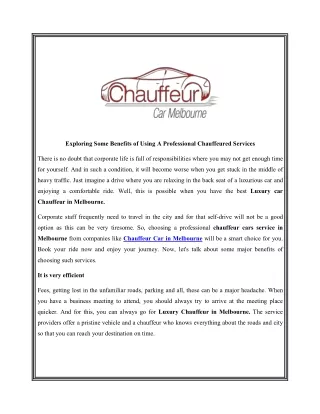 Benefits of Using A Professional Chauffeured Services