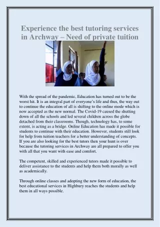 experience the best tutoring services in archway