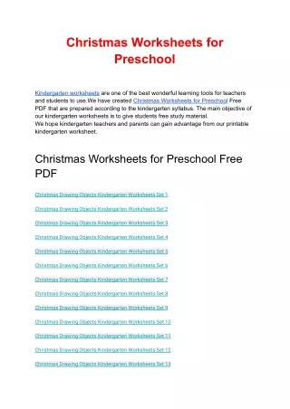 Christmas Worksheets for Preschool Free PDF Download