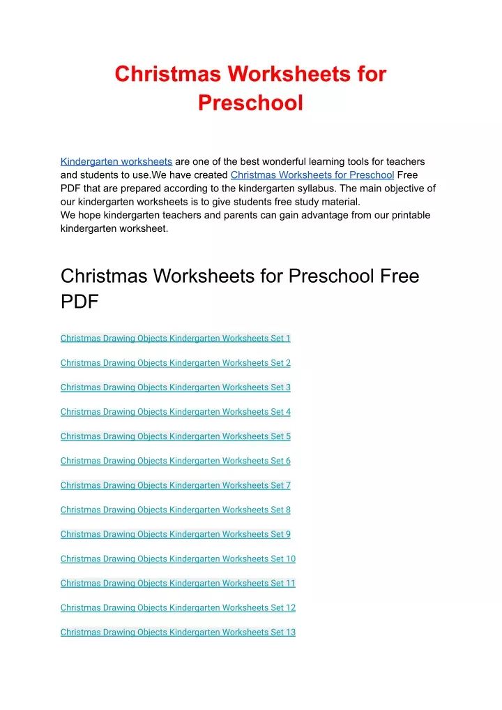 christmas worksheets for preschool