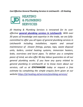 Cost Effective General Plumbing Services in Letchworth