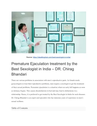 Premature Ejaculation treatment by the Best Sexologist in India – DR. Chirag Bhandari