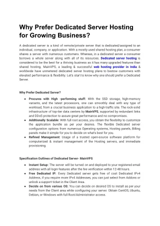 why prefer dedicated server hosting for growing