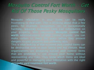 Mosquito Control Fort Worth – Get Rid Of Those Pesky Mosquitoes
