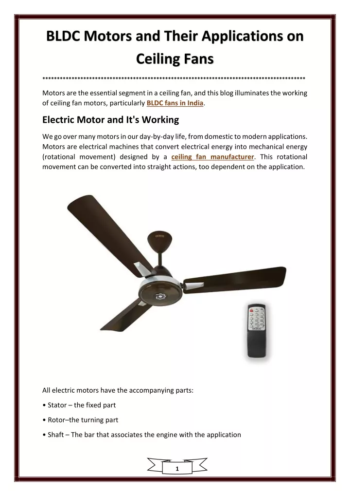 bldc motors and their applications on ceiling fans